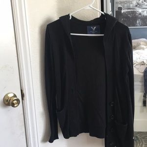 Black American Eagle Cardigan with Hoodie